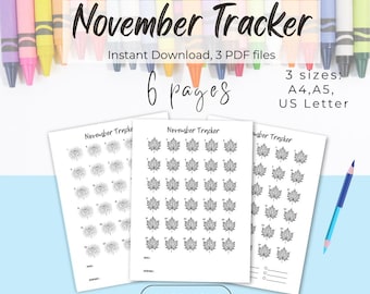 November Autumn Tracker Coloring Pages Bundle: Mood, Exercise, and Habit Tracker