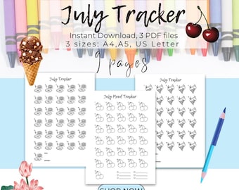 July Tracker Coloring Pages Bundle: Mood, Exercise, and Habit Tracker