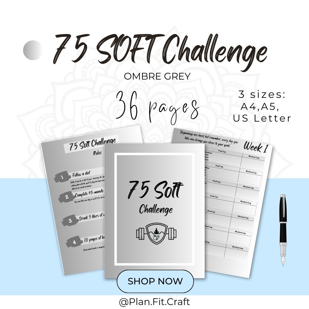 75 Soft Challenge Printable PDF Gentle Self-improvement Workbook 75 Day ...