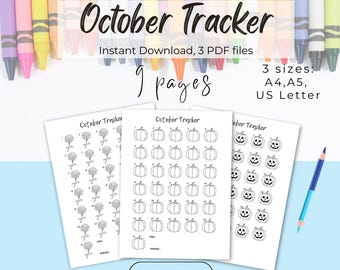 October Halloween Tracker Coloring Pages Bundle: Mood, Exercise, and Habit Tracker