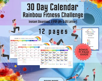 Calendrier imprimable 30 jours Rainbow Fitness Challenge