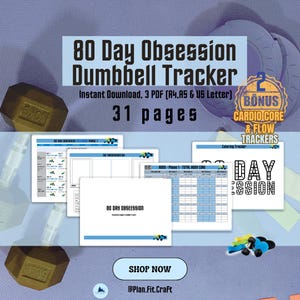80 Tage Obsession Workout Tracker | Hanteln und Widerstand Loops Log | Querformat | Sofortiger Download | 31 seitiges Pdf