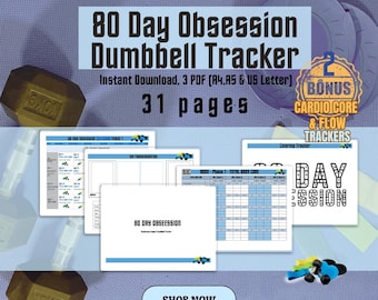 80 Day Obsession Bodi Workout Tracker | Dumbbells, Loops Log | Landscape (Instant Download)
