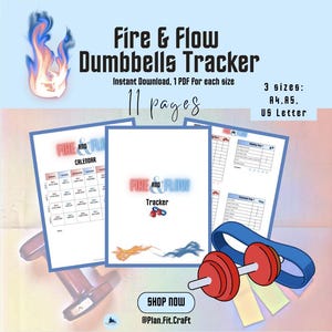 Fire & Flow Beachbody Fitness Programm Tracker: Kurzhanteln, Widerstand Loops, (druckbare PDF)