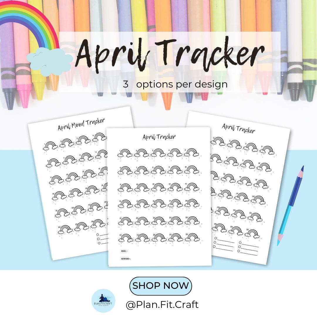 April Coloring Trackers – Mood, Habit Fitness Tracker | Bunny, Daisy ...