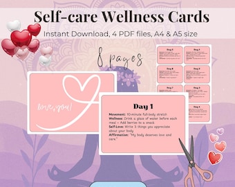 Self-care Wellness Challenge Cards • 28 Day Self-Love -Affirmations (Printable PDF)