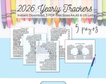 2026 Yearly Habit Tracker Printable | Coloring Wellness Fitness Planner (PDF Download)
