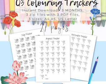 Q3 Coloring Tracker Pages: Mood, Exercise, Habit (Jul-Sept PDF Download)