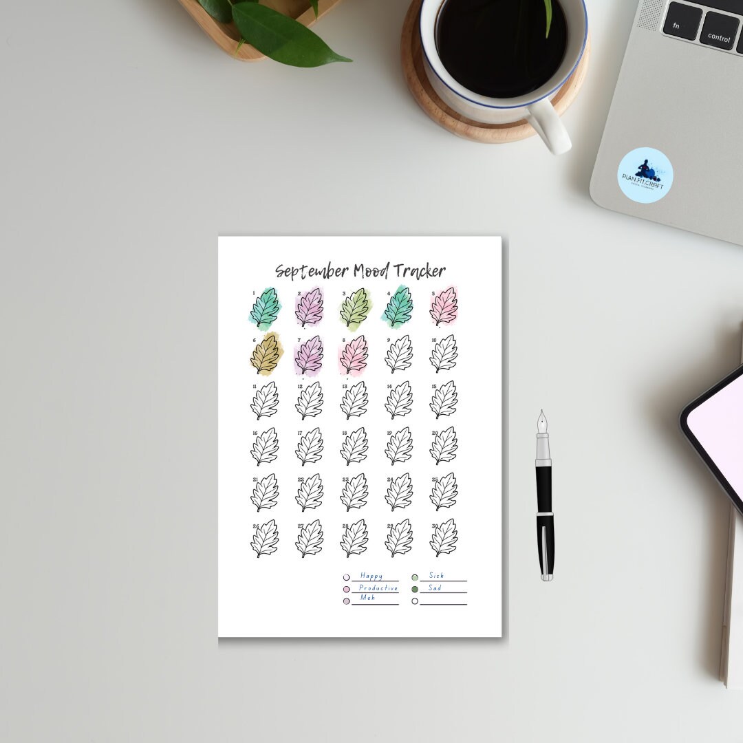 September Step Tracker September Autumn Tracker Coloring Pages Bundle: Mood, Exercise, and ...