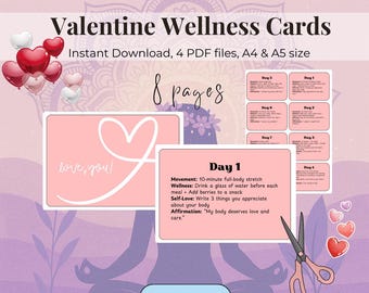Valentine's Day Wellness Challenge Cards • 28 Day Self-Love -Affirmations (Printable PDF)
