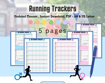 Tracker di corsa: registro giornaliero e mensile, versione maschile o femminile (formato A4 e US Letter) - PDF stampabile