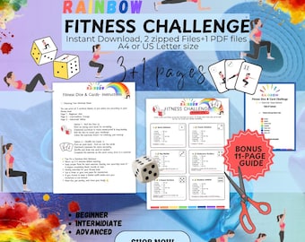 Rainbow Fitness Challenge | Printable Workout Cards & Dice Game | Body-weight Workout | Beginner to Advanced | No Equipment