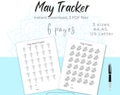 May Coloring Pages for mood, habit, exercise tracking with tulip and cherry blossom design