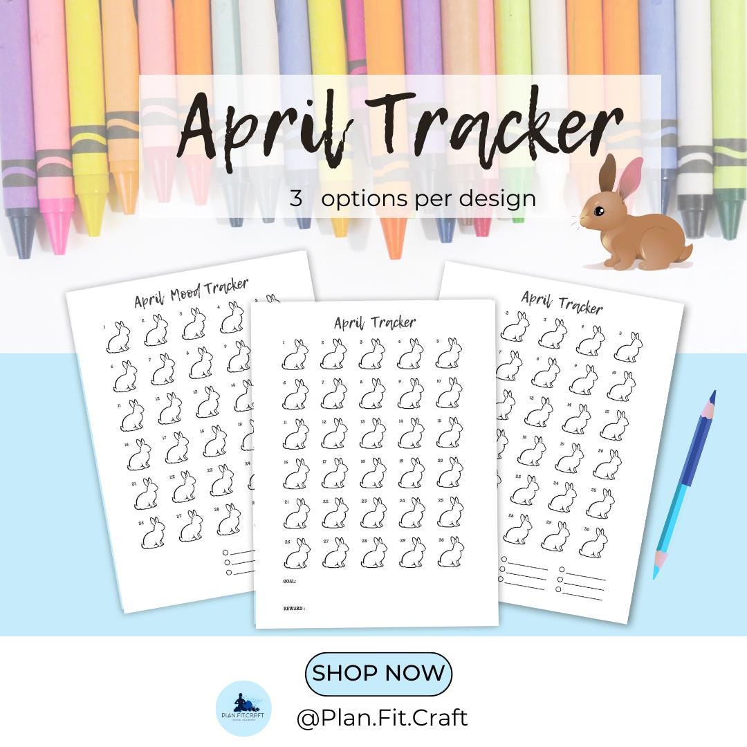 April Coloring Trackers – Mood, Habit Fitness Tracker | Bunny, Daisy ...