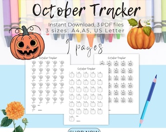 October Halloween Tracker Coloring Pages Bundle: Mood, Exercise, and Habit Tracker