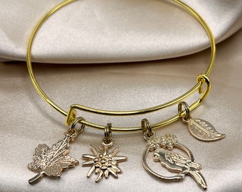 Gold Bird themed bangle, nature vibes bracelet gifts for her