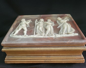 Vintage Incolay Stone Jewelry Box Lady Dragonette Fantasy Series