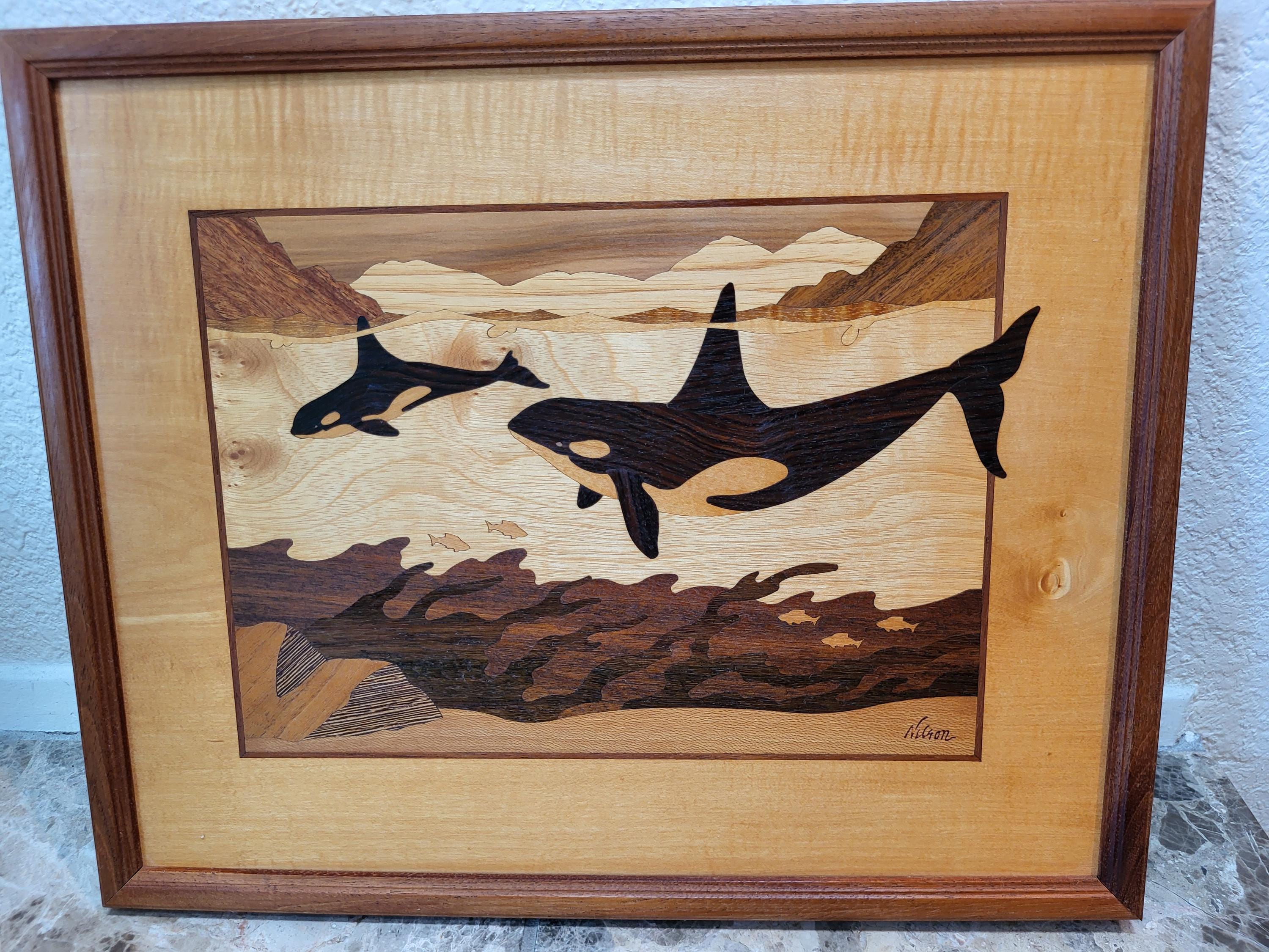 Hudson River Inlay Orca Marquetry Picture #443 Inlaid Wood Picture