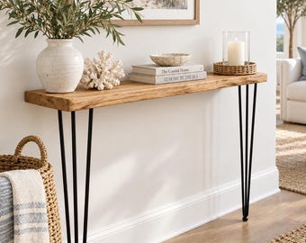Narrow Rustic Wood Console Table | Hairpin Legs, Farmhouse Entryway Sofa Table