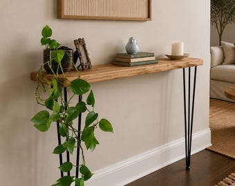 Narrow Rustic Console Table with Hairpin Legs for Entryway or Behind Sofa