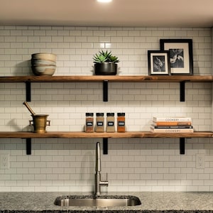Rustic Wood Shelf with Heavy Duty Industrial Brackets - Custom Sizes Available