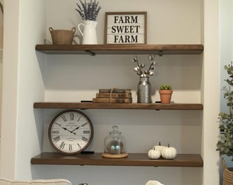 Farmhouse Style Floating Shelves with Heavy Duty Brackets