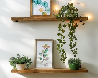 Set of 2 Solid Wood Floating Shelves – Heavy Duty Farmhouse Wall Shelving