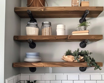 Rustic Pipe Shelf | Rustic Wood Floating Shelf | Farmhouse Décor | Bathroom Shelf | Floating Shelf | Industrial Pipe Shelf