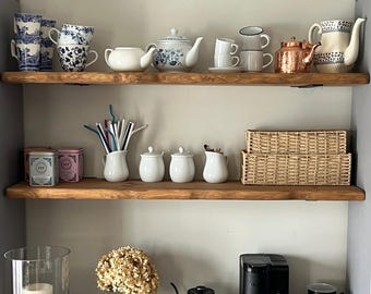 Heavy Duty Live Edge Floating Shelves | Handcrafted Rustic Floating Wood Shelf for Kitchen