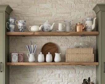 Rustic Wood Floating Shelves | Heavy Duty Farmhouse Kitchen Shelf
