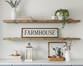 Heavy Duty Solid Wood Floating Shelves with Brackets – Farmhouse Style Storage