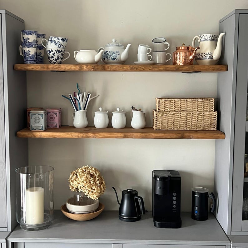 Rustic Live Edge Wood Floating Shelves - Floating Shelf - Rustic Wood Shelf - Kitchen Shelving - Live Edge Shelf