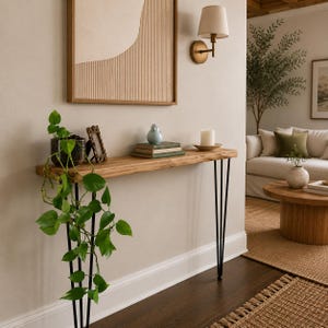 Narrow Rustic Console Table with Hairpin Legs for Entryway or Behind Sofa