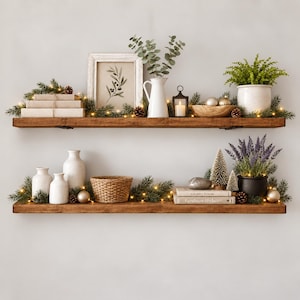 Floating Shelf with Heavy Duty Brackets | Rustic Farmhouse Shelves | Kitchen Shelving
