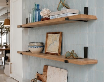 Heavy-Duty Rustic Floating Shelf with Industrial Metal Brackets, Kitchen Shelves