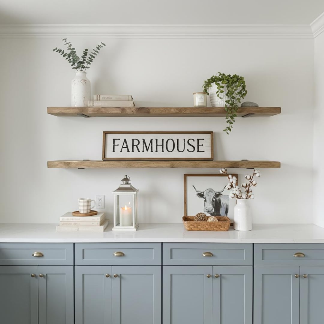 Heavy Duty Solid Wood Floating Shelves With Brackets – Farmhouse Style ...