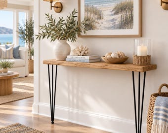 Narrow Rustic Wood Console Table | Hairpin Legs, Entryway Sofa Table (Customizable Length)