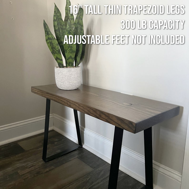 Handmade Rustic Wood Bench Trapezoid Steel Legs Entryway Bench Coffee Table with Trapezoid Legs Farmhouse Wood Bench MCM image 3