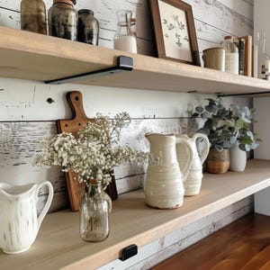 Heavy Duty Wood Shelf | Rustic Floating Shelves | Rustic Iron J Bracket | Farmhouse Floating Wood Shelves for Kitchen | Book Shelves