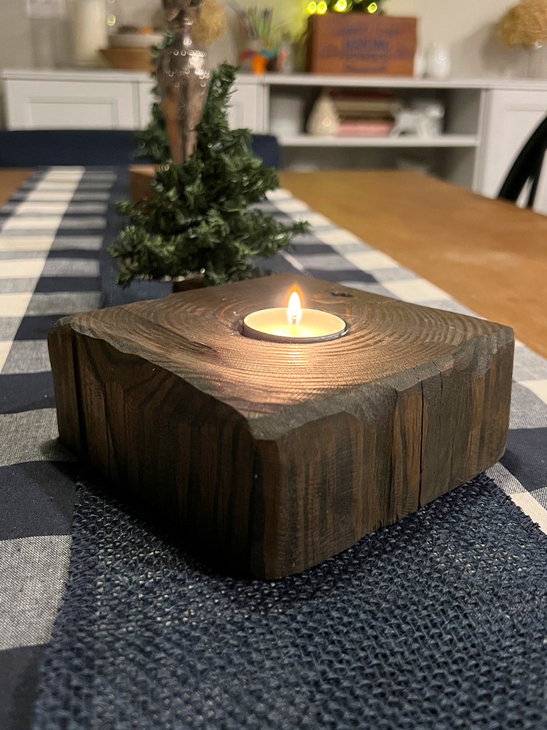 Handmade Rustic Tealight Candle Holder Candle Holder Blocks Etsy