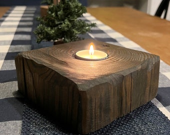 Handmade Rustic Tealight Candle Holder | Candle Holder Blocks | Christmas Décor | Table Decoration | Mantle Décor | Wood Block Candle