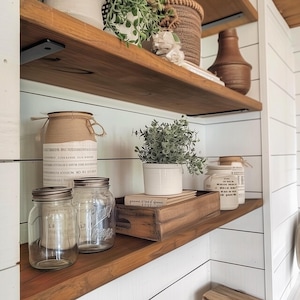 Heavy Duty Floating Shelves | Rustic Wood Shelf | Floating Wood Shelves for Kitchen | Book Shelves | Farmhouse Floating Shelf | Modern | MCM