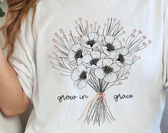 Wachsen in Gnade Png, 2 Peter 3:18 Bibelzitat Png, christlicher Png, Wildblumen Png, Poppoes Png, Linie Art Tshirt Design, Frühling Png Sublimation