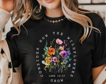 Considera come crescono i fiori di campo Png, Luca 12:27, Png cristiano, Design di magliette, Png primaverile, Acquerello, Png di sublimazione, Png di citazione della Bibbia