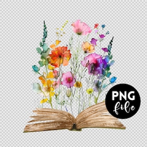 Open Book With Wildflowers Png, Watercolor Png, Reading Png, Book Png, Shirt Design File, Book Lover Png, Digital Download, Sublimation Png