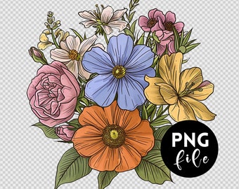 Wildflowers Bouquet Watercolor Png, Floral Summer Png, Wild Flower Clipart, Watercolor Wildflowers Sublimation, Scrapbook, Commercial Use