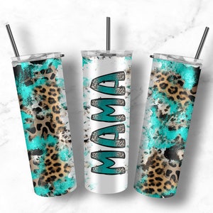 Cheetah Western Mama Seamless 20oz Sublimation Tumbler PNG, Leopard Turquoise Western Tumbler Wrap Estampado de vaca Mama Tumbler Mom Seamless Wrap