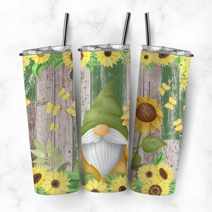 Sunflower Gnome 20oz Skinny Tumbler Png, Tumbler Wrap Png, Spring Tumbler Png, Tumbler Design Digital Download