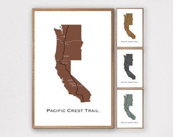 Pacific Crest Trail Map- PCT Thru Hike Wall Art - Minimalist Art - Hiking Trail Poster - Printable Art - Hiking Gift - Earth Tone Wall Decor