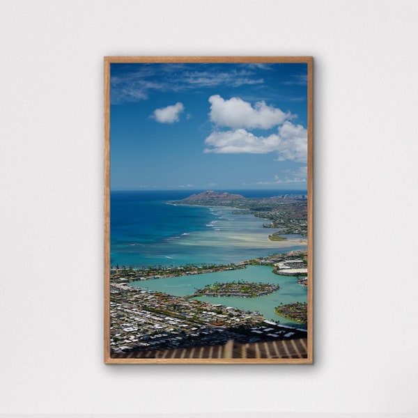 View From Koko Crater, Hawaii Coast Photo, Diamond Head Print, Waikiki Photo, Maunalua Bay, Oahu, Printable Wall Art, Ocean Landscape Print